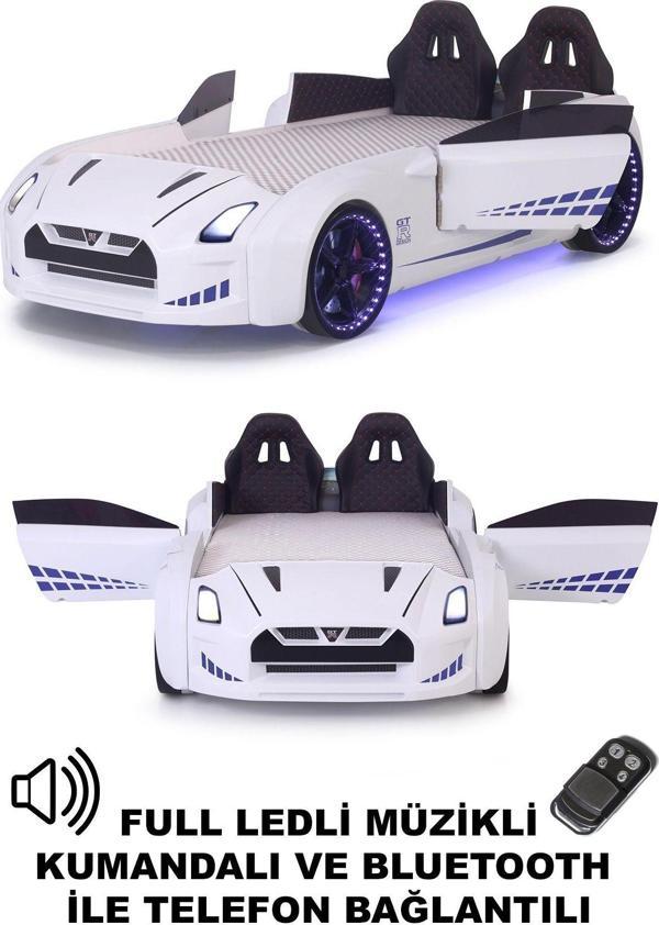 Ferramini Beyaz Arabalı Yatak Kapıları Açılan GTR Full Ledli Kumandalı ve Müzikli - Image 1