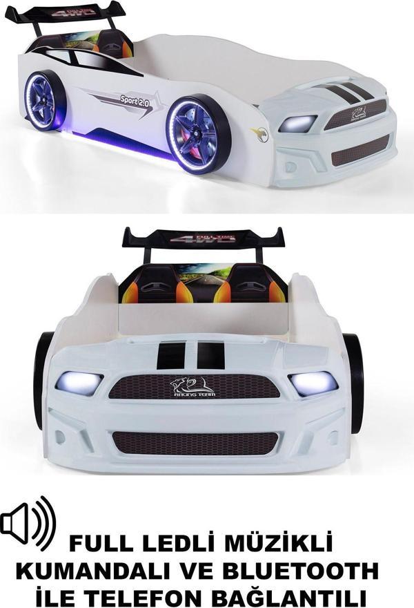 Ferramini Beyaz Arabalı Yatak Sport Mst Full Ledli Kumandalı ve Müzikli - Image 1