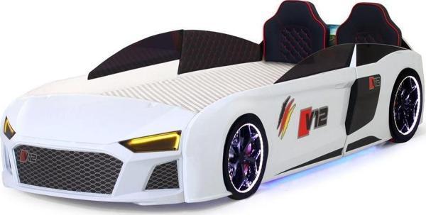 Ferramini Beyaz Arabalı Yatak V12 Audi Full Ledli Kumandalı ve Müzikli - Image 1