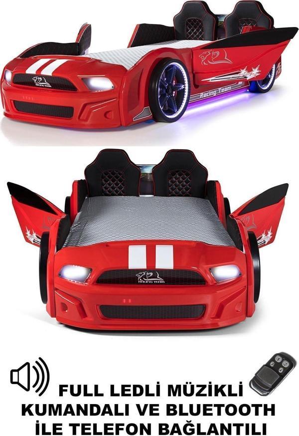 Ferramini Kırmızı Arabalı Yatak Kapıları Açılan Mustang Full Ledli Kumandalı ve Müzikli - Image 1
