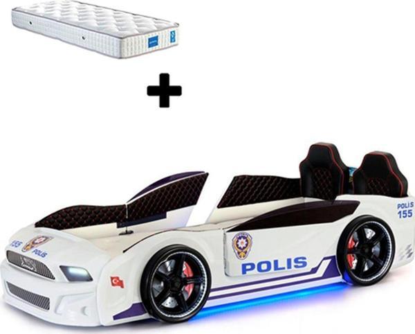 Ferramini Türk Polis Arabalı Yatak Kapıları Açılan Mustang Full Ledli Kumandalı ve Müzikli + Ortopedik Yatak - Image 1
