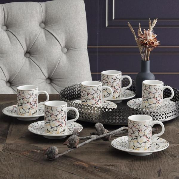 Güral Porselen Camelia 12 Parça 6 Kişilik Bone Türk Kahvesi Fincan Takımı - 5605 - Image 1