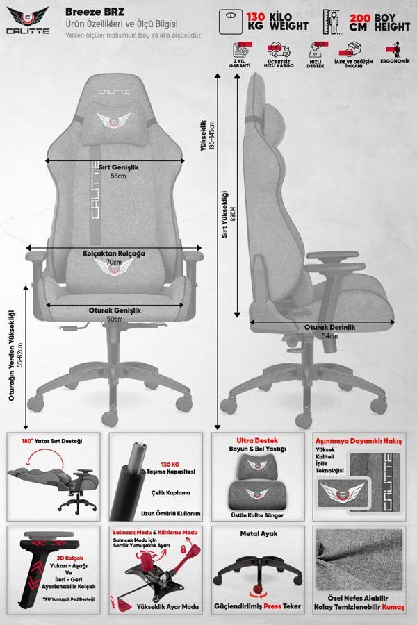 Calitte Profesyonel Kumaş Oyuncu Koltuğu Breeze Brz - Image 1
