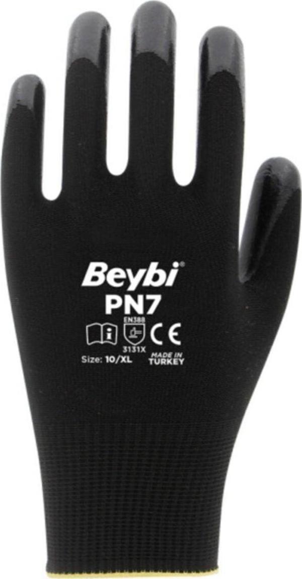 Beybi Pn7 Siyah Polyester Örme Nitril Işçi Eldiveni 12 Çift 10 Numara - Image 1