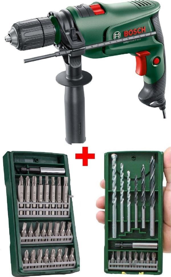 Bosch Darbeli Matkap 600 Watt 13Mm + 15 Parça Matkap Ucu Vidalama Ucu + 25 Parça Vidalama Ucu Seti - Image 1