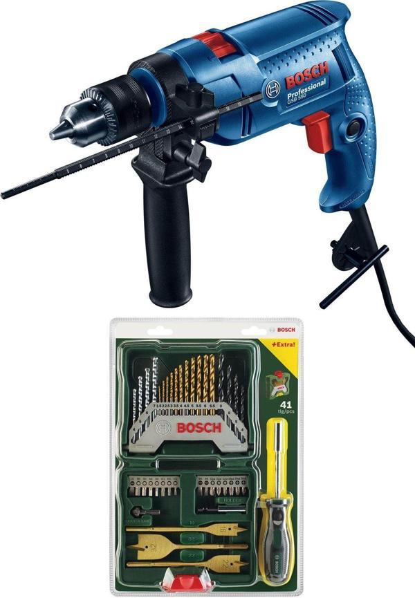 Bosch Gsb 550 Profesyonel Darbeli Matkap + X-Line 41 Parça Delme&Vidalama Seti - Image 1