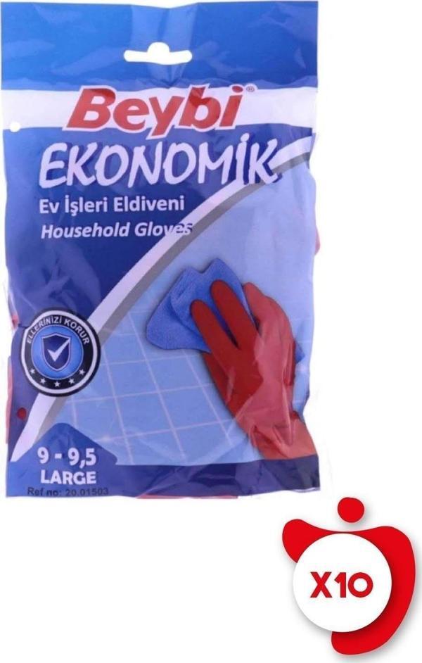 Beybi Ekonomik Ev Işleri Ve Bulaşık Eldiveni 9-9,5 Beden Kırmızı 10 Paket - Image 1