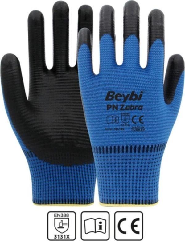 Beybi Işçi Eldiveni Nitril Zebra Kırmız Siyah Çift 10 Numara 5 Çift-5 Çift Eldiven - Image 1