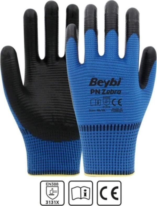 Beybi Işçi Eldiveni Nitril Zebra Mavi Siyah Çift - 10 Numara ( 10 Çift ) - Image 1