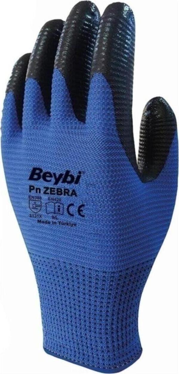 Beybi Işçi Eldiveni Nitril Zebra Mavi Siyah Çift 10 Numara 10 Çift - Image 1