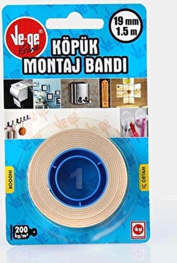 Vege Bant Vege Çift Taraflı Köpük Montaj Bandı (İç Ortam) 19Mm X 1.5Mt - Image 1