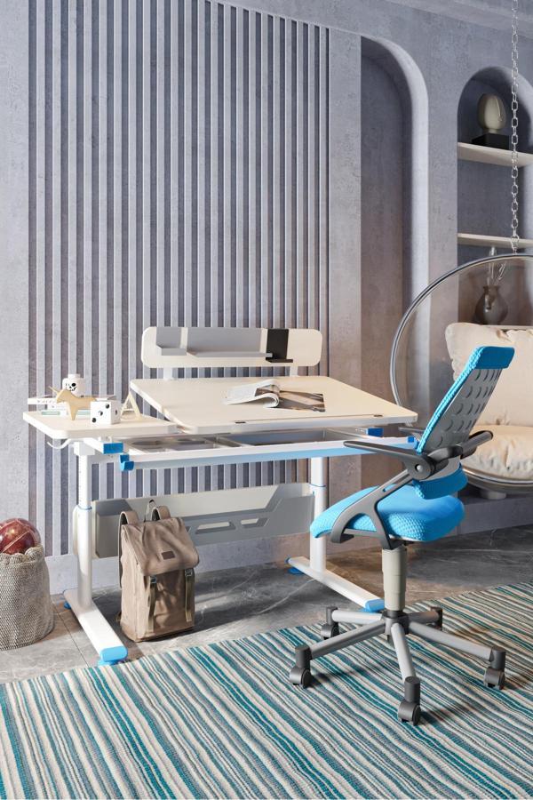 Creo Mobili Yükseklik ve Eğim Ayarlı, Vega Advanced Bilgisayar ve Çalışma Masası Takımı Ekru/Mavi - Image 1