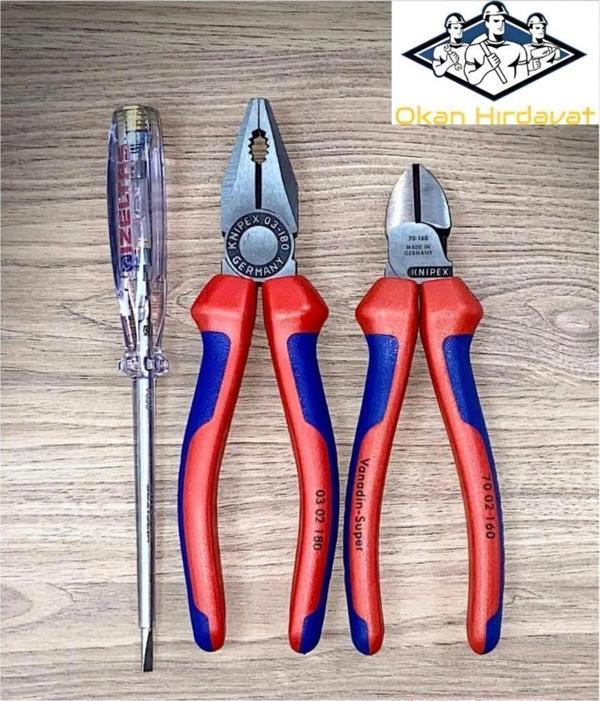 Knipex 3'Lü Set 180Mm Pense 160Mm Yankeski 190Mm Kontrol Kalemi İzeltaş - Image 1