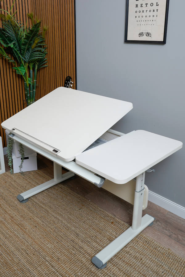Creo Mobili Yükseklik ve Eğim Ayarlı, Çekmeceli, Vega Basic Çalışma Masası 130x70 cm, Ekru/Mavi - Image 1