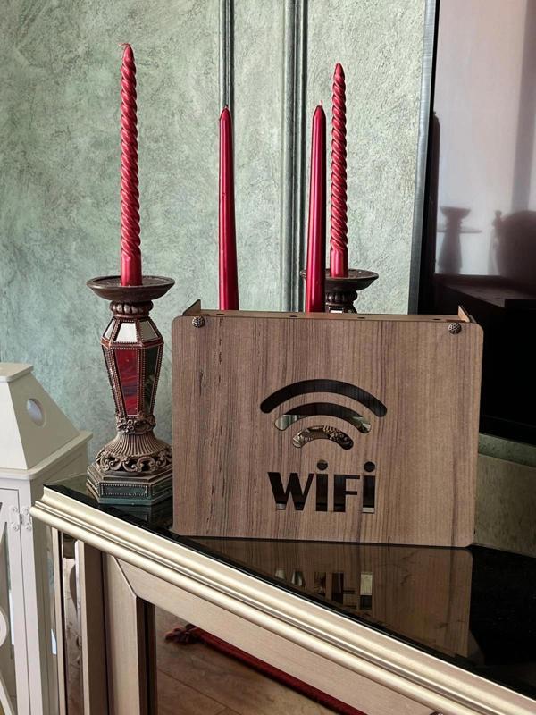 Modem Saklama Kutusu - 25x18x9 Cm Dekoratif Ahşap Modem Saklama Kutusu Modem Rafı - Image 1