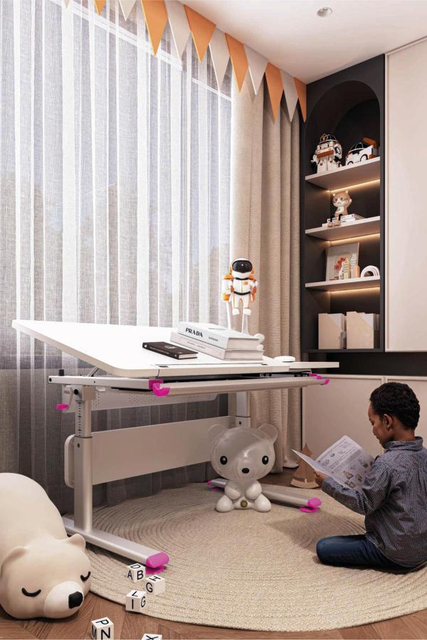 Creo Mobili Yükseklik ve Eğim Ayarlı, Vega Simple Çalışma Masası - 130x70 cm, Beyaz/Fuşya - Image 1