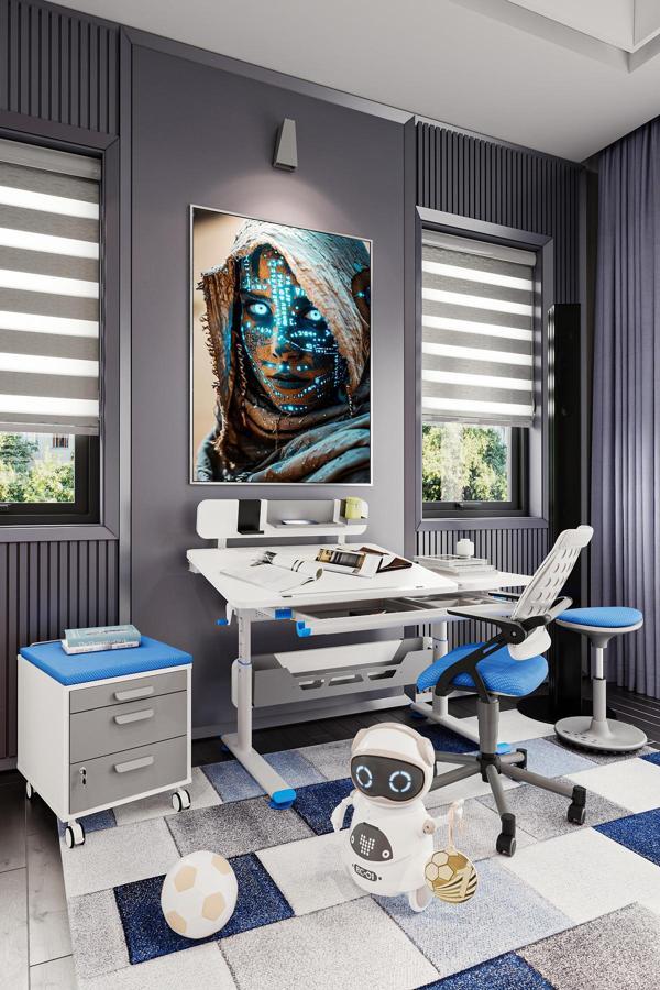 Creo Mobili Yükseklik ve Eğim Ayarlı, Vega Premium Bilgisayar ve Çalışma Masası Takımı Beyaz/Mavi - Image 1