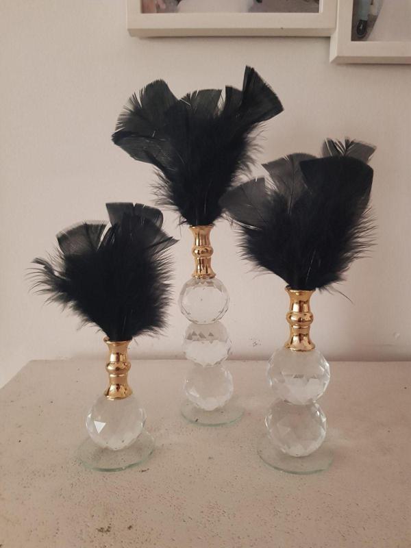 Arose Üçlü Kristal Takım Gold Ağızlıklı Siyah Tüy Dekor - Image 1