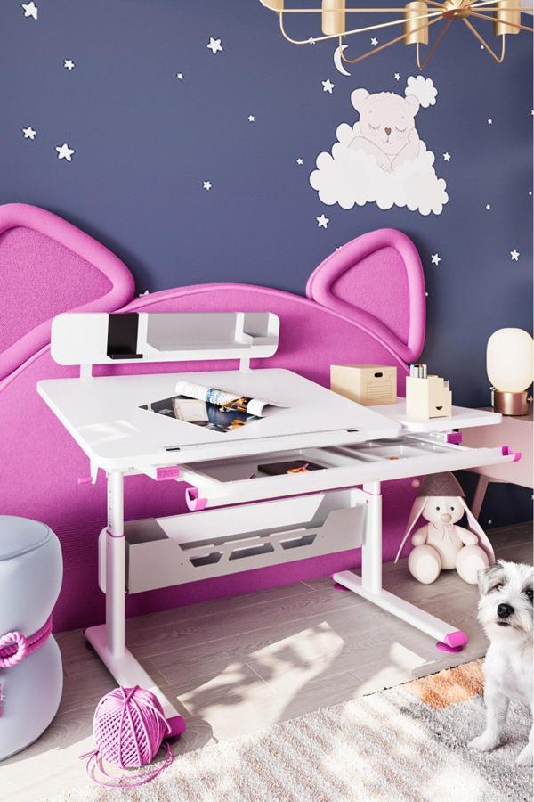 Creo Mobili Yükseklik ve Eğim Ayarlı, Vega Standart Bilgisayar, Ofis ve Çalışma Masası Beyaz/Fuşya - Image 1