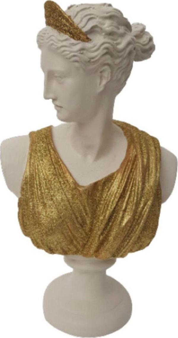 Arose Ev Dekorasyon Diana Büst Simli Gold Giysi Beyaz Biblo - Image 1