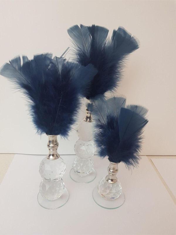 Arose Kristal Tüy Dekor Üçlü Set Lacivert Gümüş - Image 1