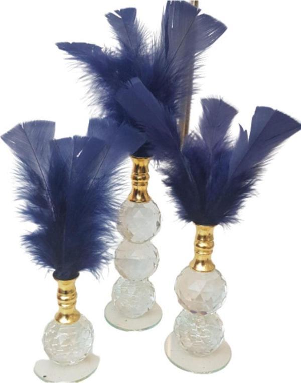 Arose Ab Ev Dekorasyon Üçlü Lacivert Tüy Dekor Gold Renk Ağızlık - Image 1