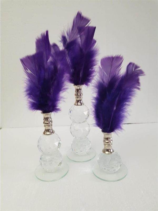 Arose Ab Ev Dekorasyon Üçlü Mor Tüy Dekor Gümüş Renk Ağızlık - Image 1