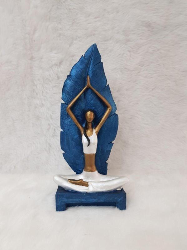 Arose Ab Ev Dekorasyon Yoga Yapan Kız Yapraklı Mavi Beyaz Gold - Image 1