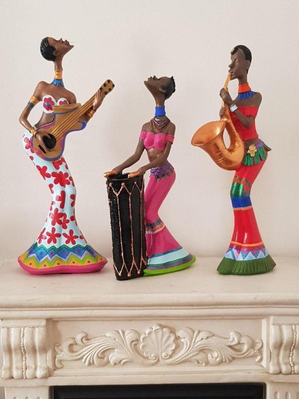 Arose Afrikalı Kadın Müzisyen Biblo Ev Ofis Dekoru 3Lü Set Dekor - Image 1