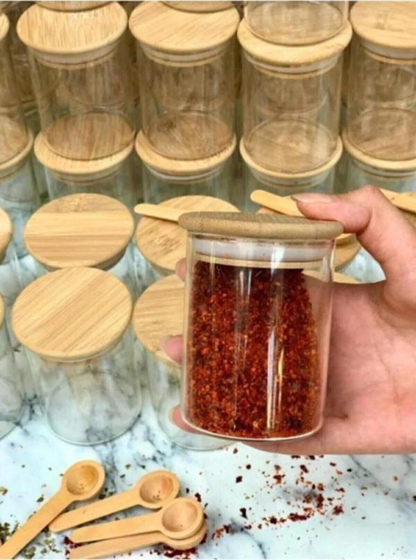 Bambu Kapaklı 6'lı Baharatlık Seti -Kaşık Hediyeli - Image 1