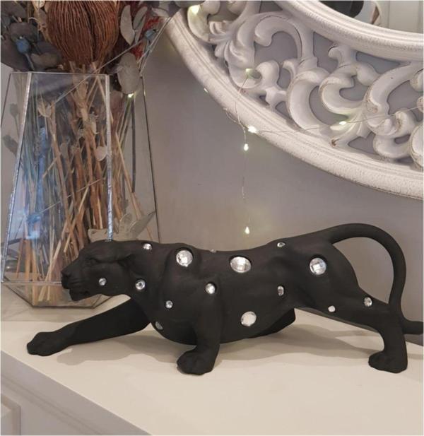Arose Jaguar Puma Leopar Dekor Kristal Taşlı Siyah Renk - Image 1