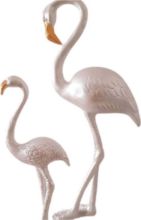 Arose Ab Ev Dekorasyon Ikili Flamingo Inci Beyazı Gold - Image 1
