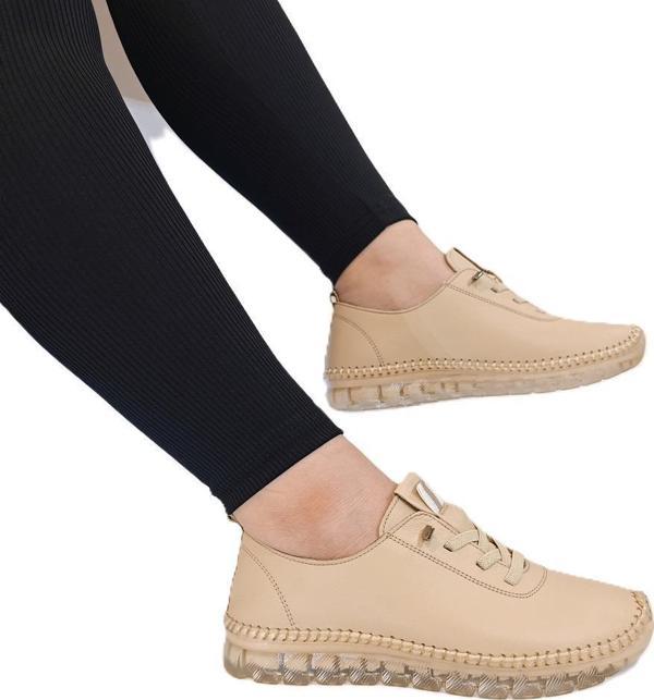 Voyager 9050 Bej Hakiki Deri Şeffaf Taban Bayan Ayakkabı - Image 1