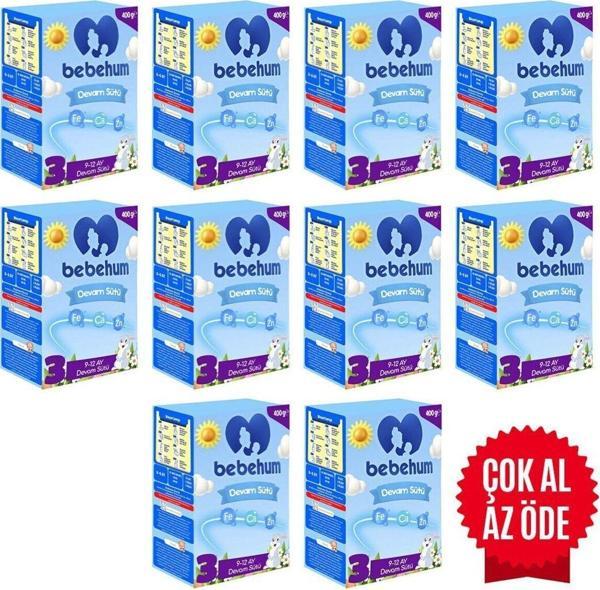 Bebehum 3 Devam Sütü 400 Gr 9-12 Ay 10 Adet - Image 1