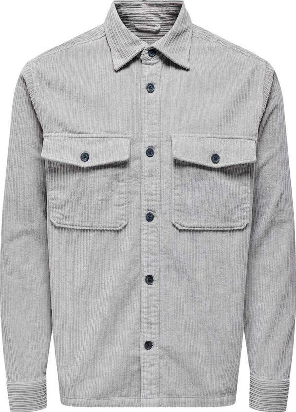 Only & Sons Erkek Onsledger Fitilli %100 Pamuk Kadife Gömlek 22027289 Gri - Image 1