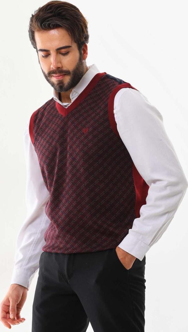 Pelikan Erkek V Yaka Desenli Süveter 7623 Kiremit - Image 1