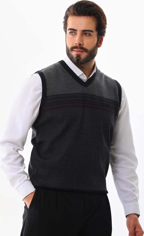Pelikan Erkek Desenli V Yaka Süveter 9602 Lacivert - Image 1