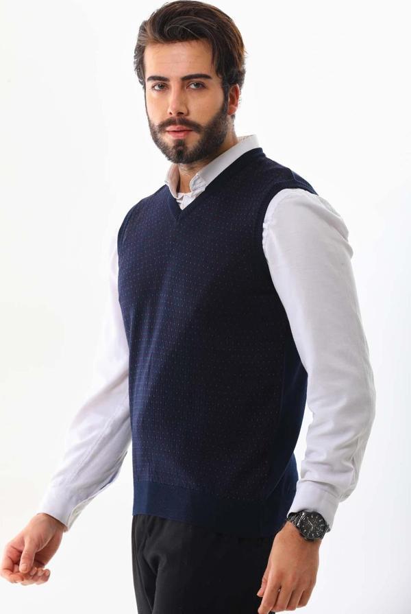 Pelikan Erkek V Yaka Yün Süveter 4P10 Lacivert - Image 1