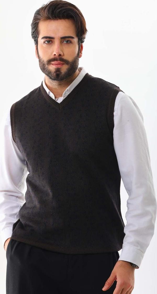 Pelikan Erkek V Yaka Yün Süveter 4P15 Kahverengi - Image 1