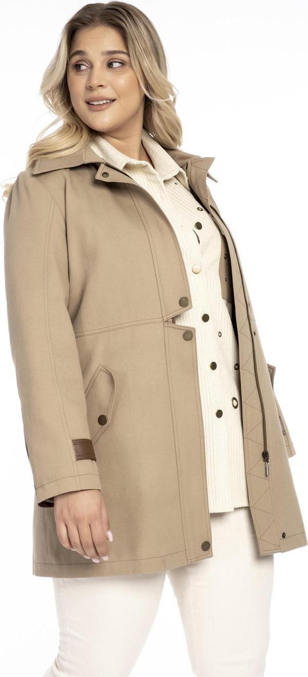 Sedna Kadın Büyük Beden Deri Detaylı Spor Mont 1613 Camel - Image 1