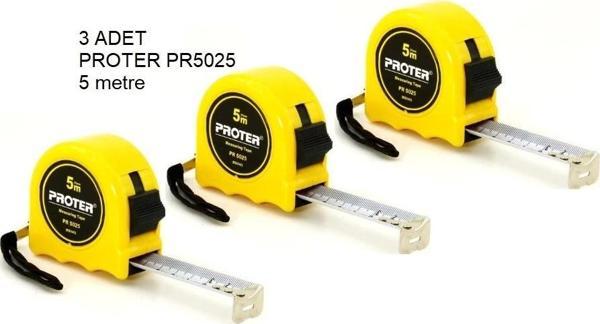 3 adet Proter 5 metre x 25 mm Stoplu Çelik Şerit Metre Askı Aparatlı - Image 1