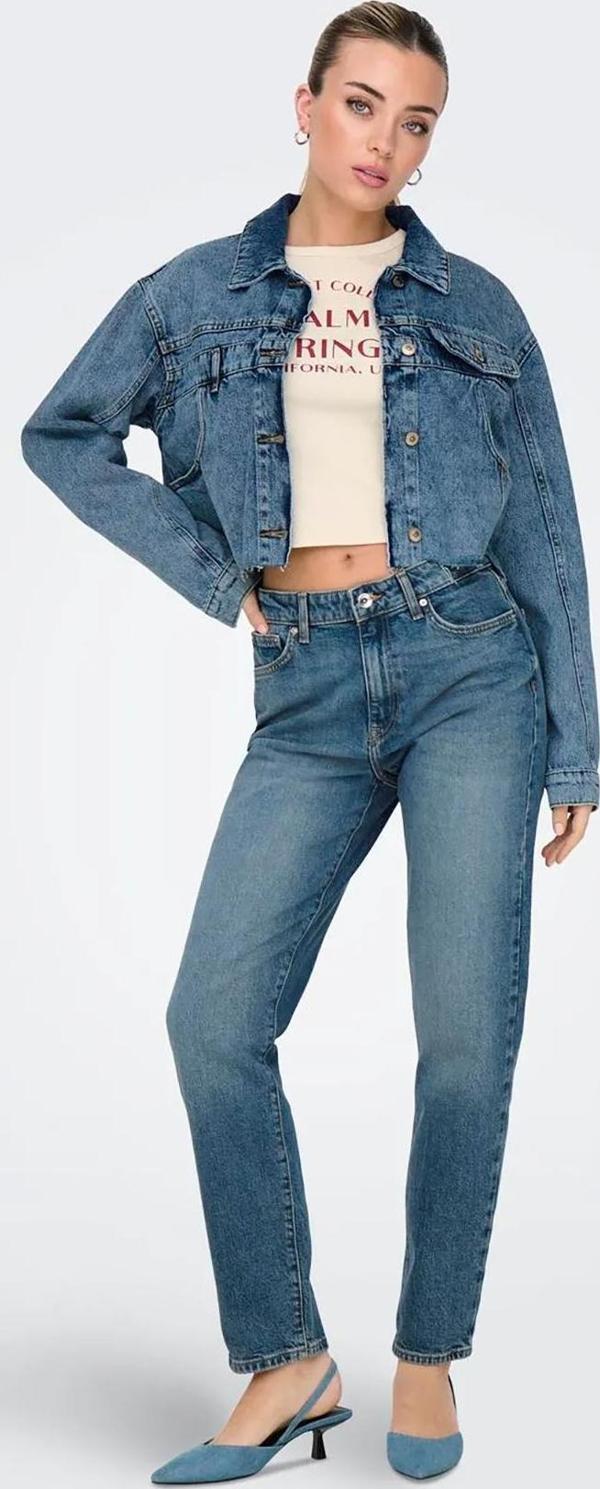 Only Kadın Onlemıly Yüksek Bel Düz Kesim Jean Pantolon 15302428 Koyu Mavi - Image 1