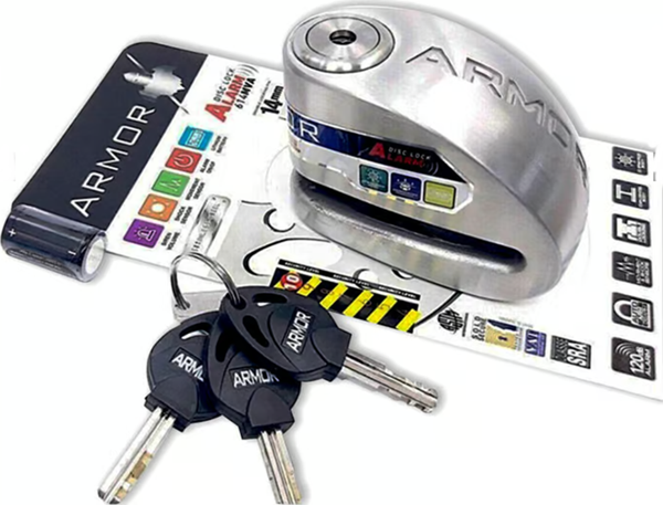 Armor 614 MVA Alarmlı Motorsiklet Disk Kilidi Mil Çapı 14mm Paslanmaz Çelik - Image 1