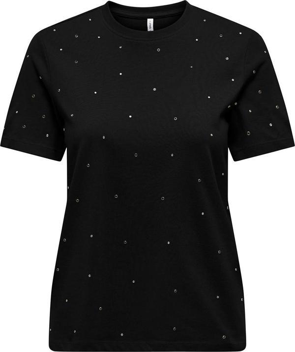 Only Kadın Onlglobe Taş Detaylı Sıfır Yaka %100 Pamuk T-Shirt 15342984 Siyah - Image 1
