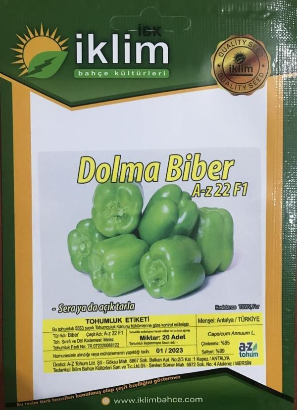 A-Z TOHUM BİBER TOHUMU A-Z 22 F1 DOLMA BİBER - 20 ADET TOHUMLUK - Image 1