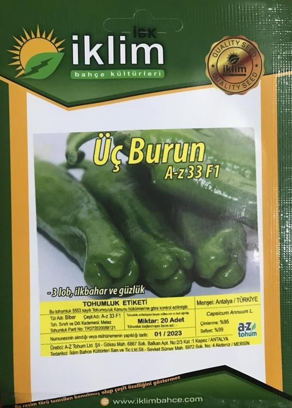 A-Z TOHUM BİBER TOHUMU A-Z 33 F1 TATLI ÜÇ BURUN BİBER 20 ADET TOHUMLUK - Image 1