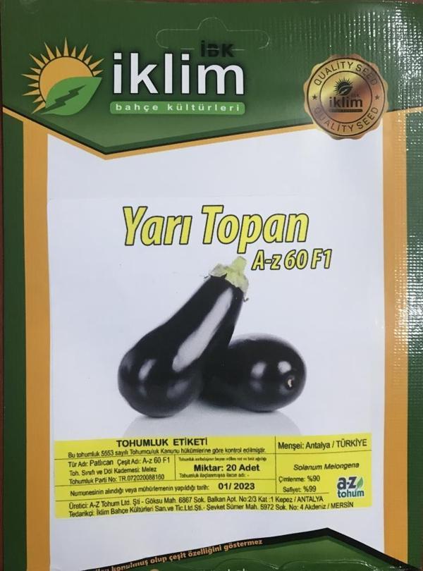 A-Z TOHUM PATLICAN TOHUMU A-Z 60 F1 YARI TOPAN PATLICAN - 20 ADET TOHUMLUK - Image 1
