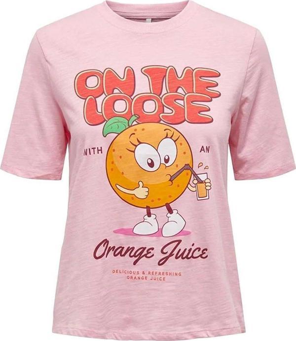 Only Kadın Onlfammy Bisiklet Yaka Meyve Baskılı T-Shirt 15296955 Pembe - Image 1