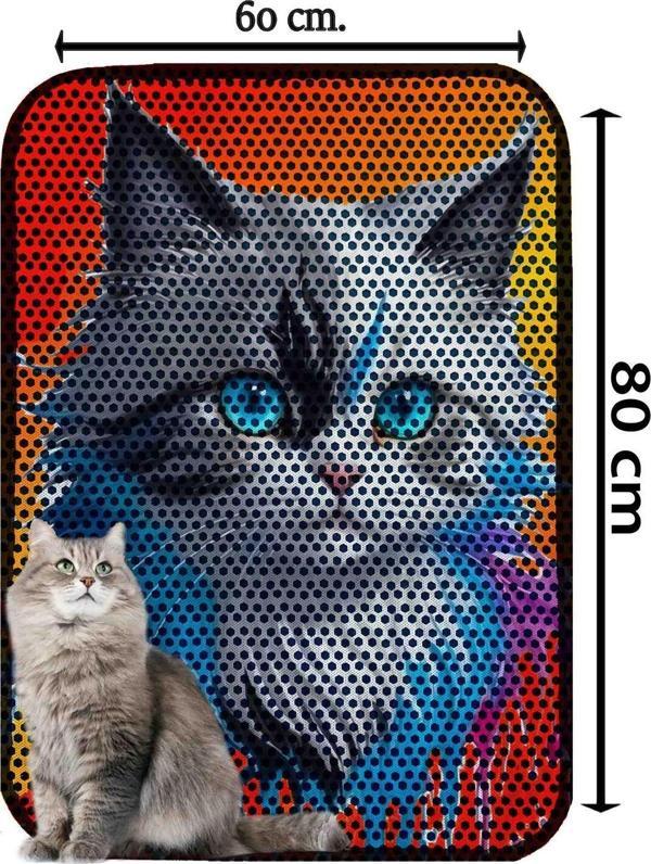 PeraMila Büyük Boy Elekli Tuvalet Önü Desenli Kedi Kumu Paspası 60 X 80 Cm - Image 1