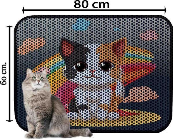 PeraMila Büyük Boy Elekli Tuvalet Önü Desenli Kedi Kumu Paspası 60 X 80 Cm - Image 1